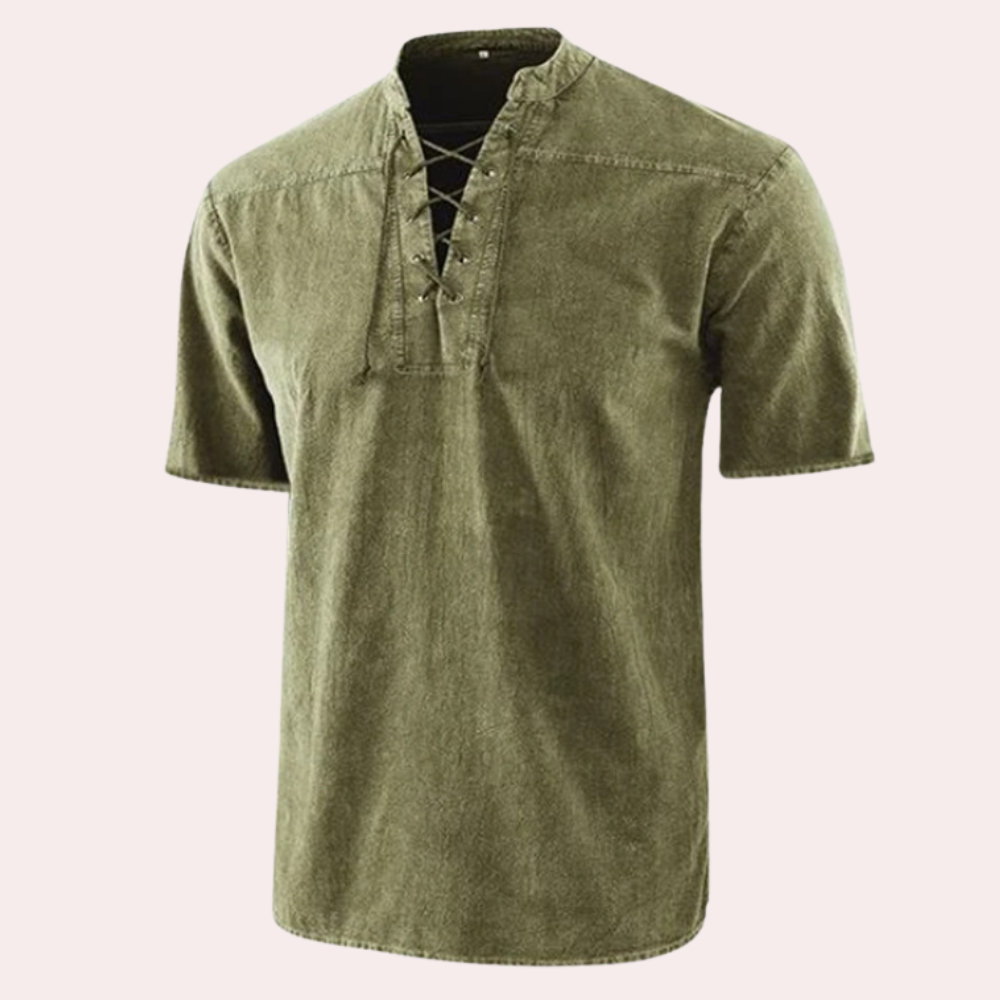 Urban - Chemise Casual à Col en V Lacé pour Homme