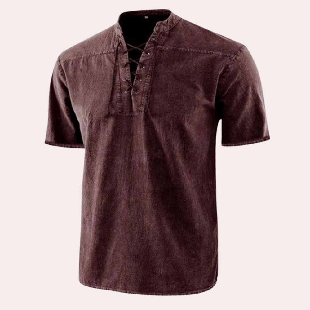 Urban - Chemise Casual à Col en V Lacé pour Homme