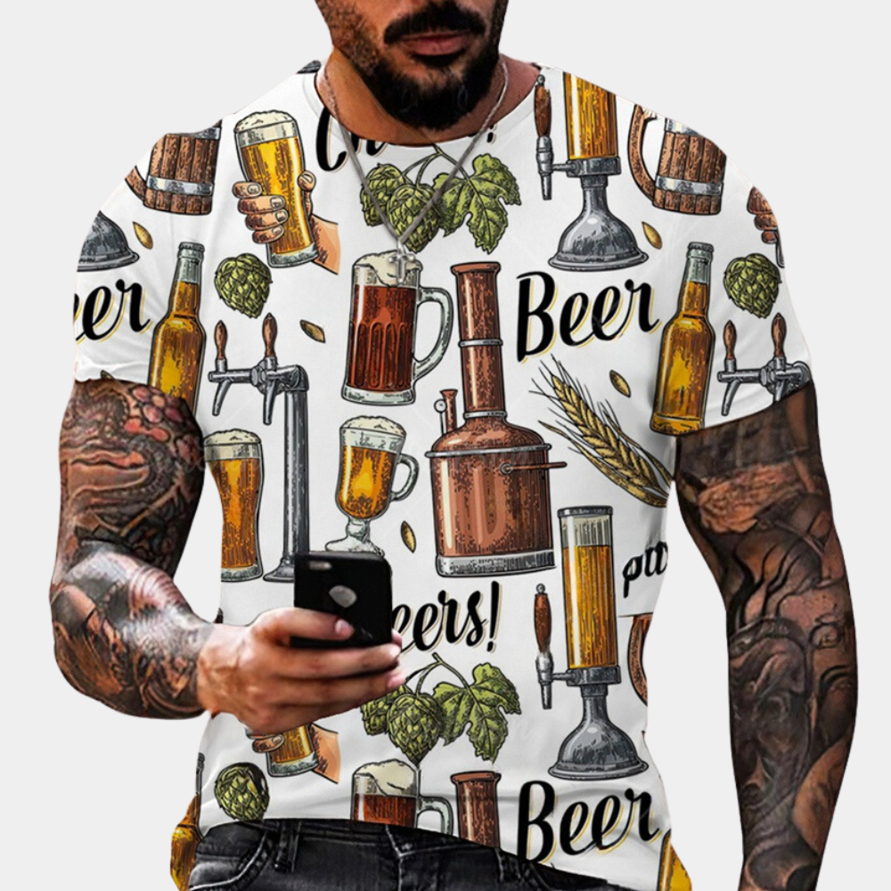 Nikos - T-shirt imprimé vibrant Oktoberfest pour hommes