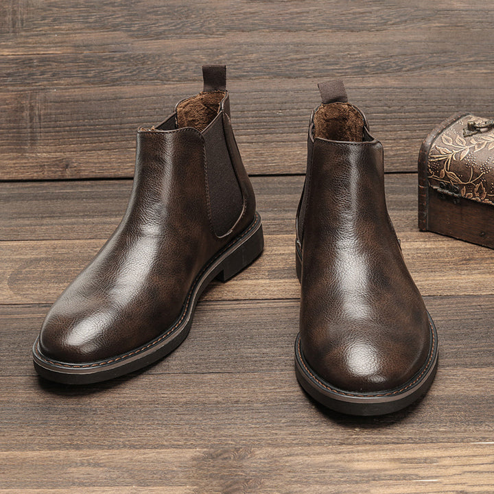 Voorkant donkerbruine klassieke chelsea boots voor dames