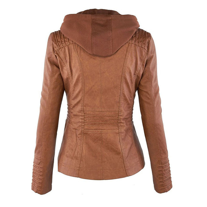 Achterkant khaki leren zomerjas voor dames