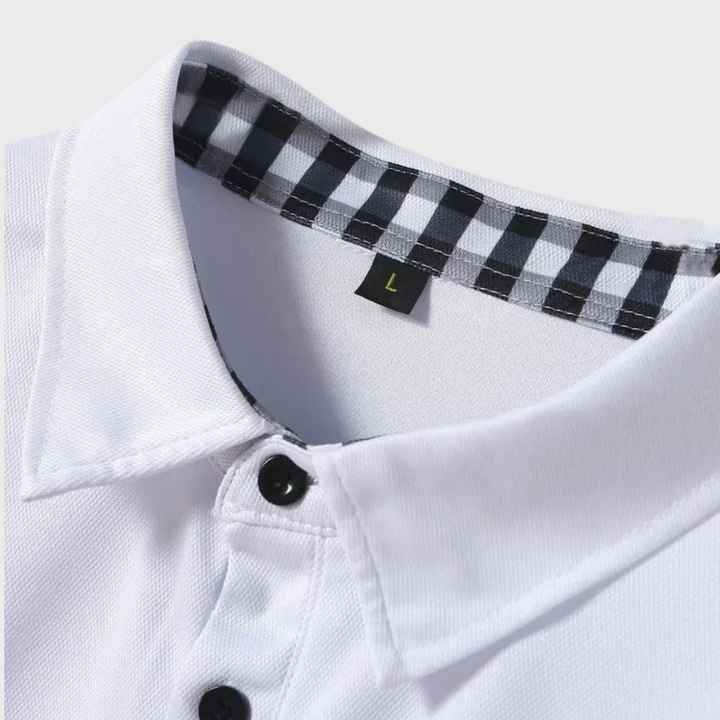 Witte heren polo shirt met lange mouwen en kraag