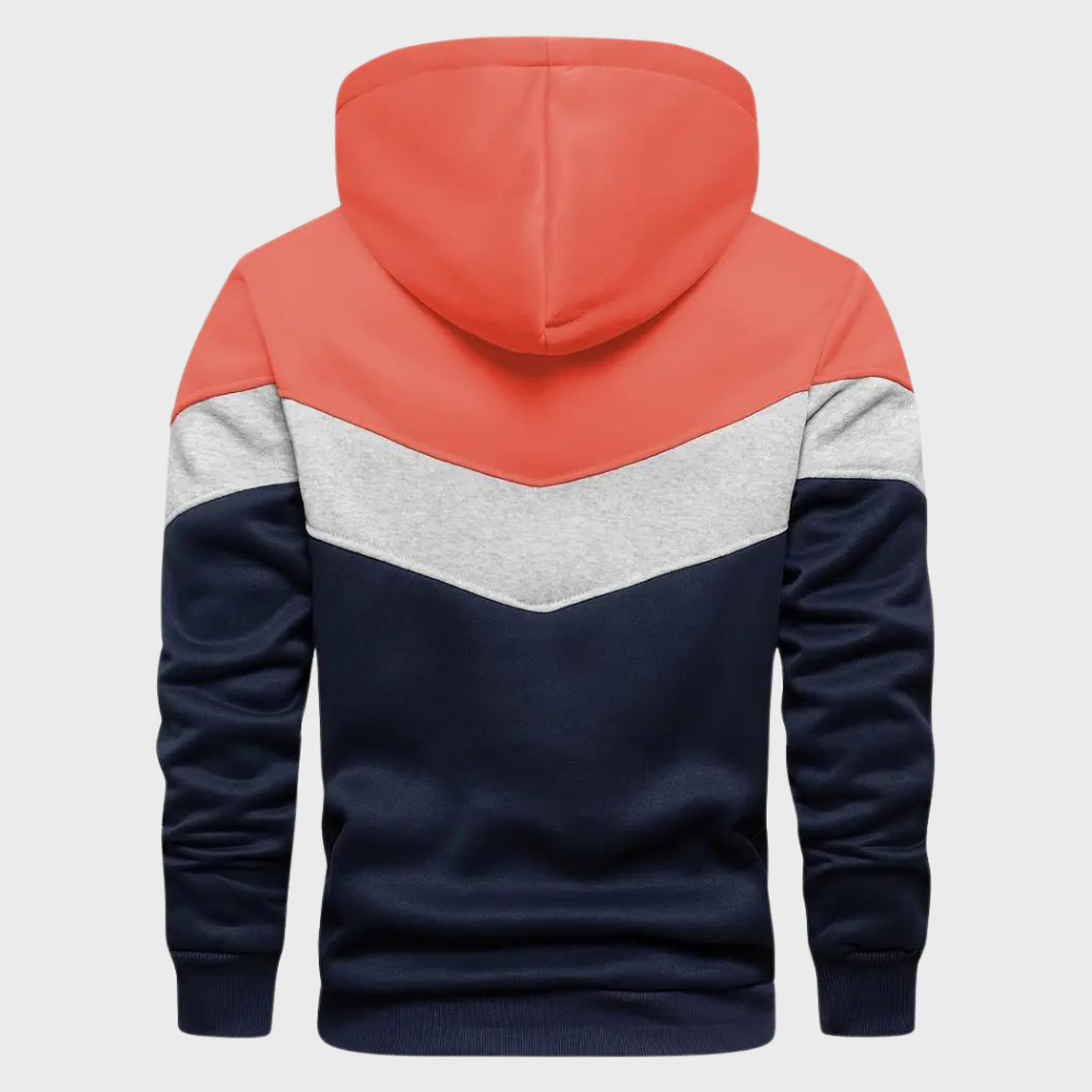 achterkant blauwe met oranje hoodie met capuchon voor heren